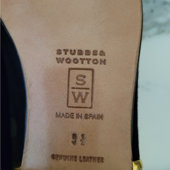 Stubbs & Wootton black velvet loafers w/ gold metallic trim - Picture 6 of 8